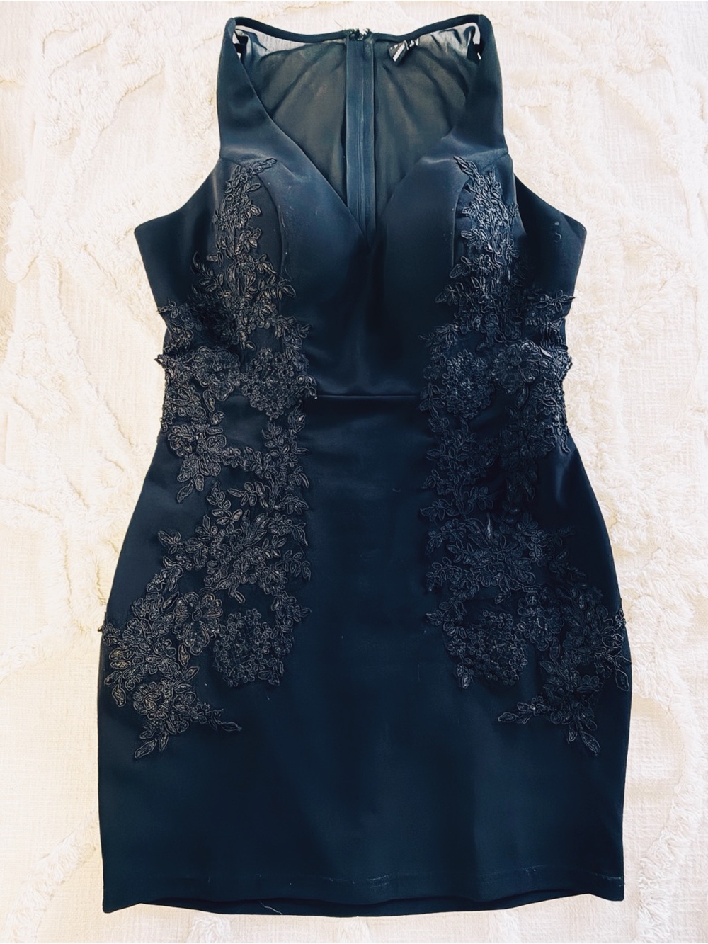 Windsor Black Lace Appliqué Bodycon Cocktail Dress Size Large